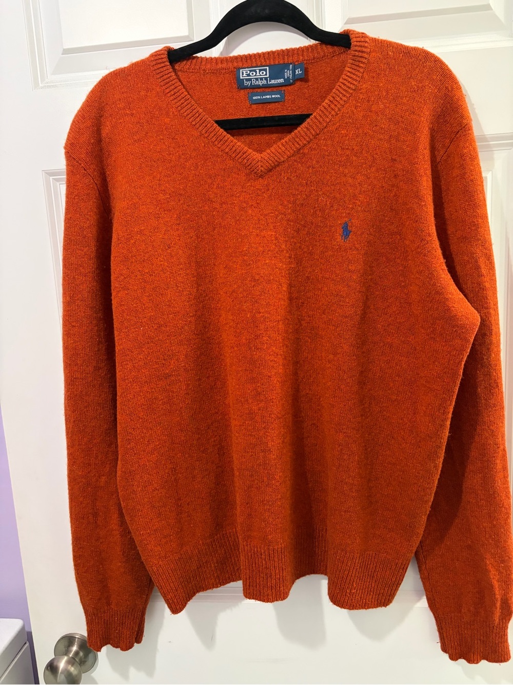 100% Lambs Wool Ralph Lauren V-Neck Sweater - Burnt Orange